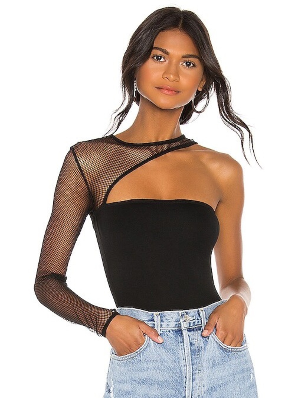 H:ours One Sleeve Jeffrey Netted Bodysuit, Size S